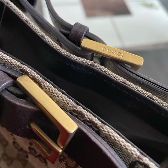 Authentic Large Gucci Totes Bag Canvas/Leather Handbag Brown Monogram Tote - Picture 10 of 11